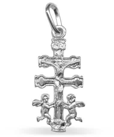 Sebaoth Cruz de Caravaca Bendecida - Plata de ley 925 - Dije con Angeles - Fabricada y enviada desde Caravaca. Tamaño a elegir. Ideal para regalo (1.8 cm)