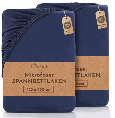 NatureMark Mikrofaser SPANNBETTLAKEN 2er Pack zum Sparpreis! viele Größen und Farben Markenware (Bettlaken 120x200 cm - Navy blau)