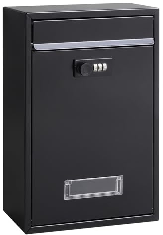 Locking Mailbox Wall Mounted Vertical- Jssmst Mail Boxes with Combination Lock Large Capacity, 12.6 x 8.46 x 3.35 Inch, Black, SM-0601CM,Medium