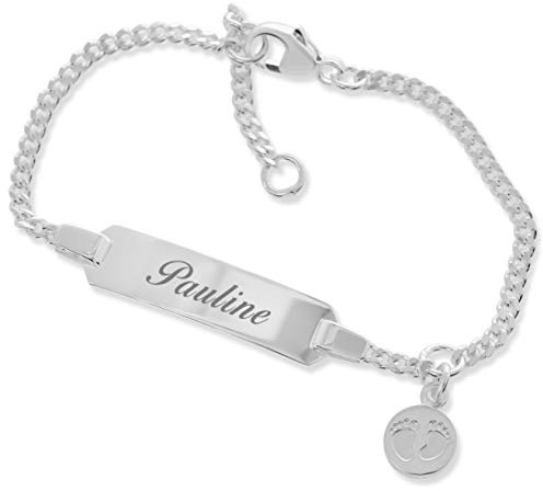 Baby ID Armband Mädchen Taufarmband mit Gravur Babyarmband 925 Silber Taufschmuck mit Namen Namensarmband Junge kurz 12cm 14cm Geschenke personalisiert Taufe Kinderarmband Babyfüße