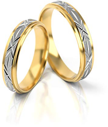 JC Trauringe Bicolor Eheringe Gold I Verlobungsringe I Partnerringe | Paarpreis inkl. Gravur in edler Schatulle I 2 Hochzeitsringe Herrenring & Damenring mit Steine | PL002