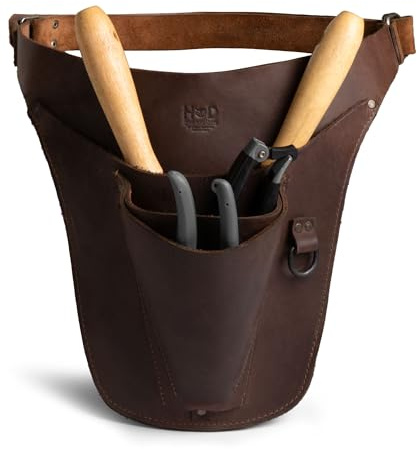 Hide & Drink, Florist Tool Belt for Women, Measuring Tape Holder, Gardening Scissors Holster, Small Waist Bag, Pruning Shears Case for Ladies, Full Grain Leather, Handmade, Bourbon Brown, One Size