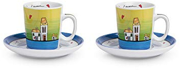 Egan Set 2 Tazze caffè con piattini Le Casette Blu