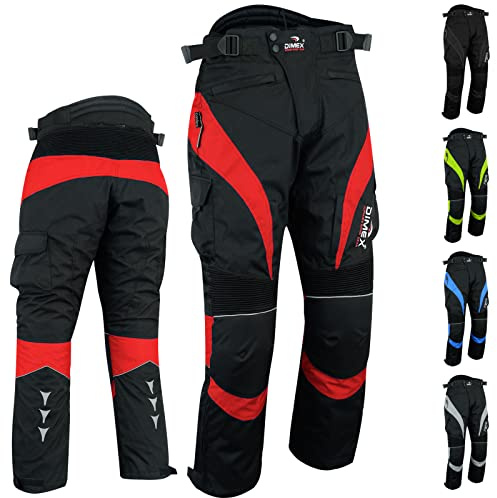 Dimex Motorcycle Trousers for Men- Waterproof Motorbike Clothing Armor Elastic Jeans Protective Reflector Pants with Cargo Pocket Red_40
