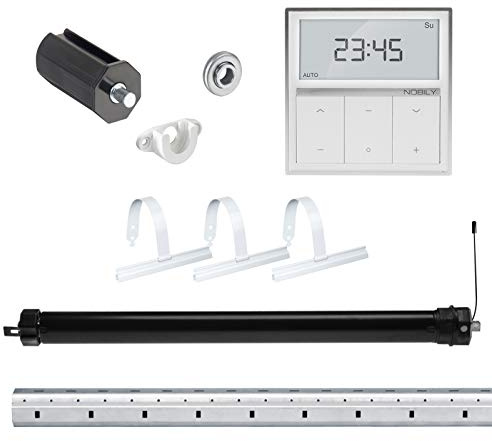 NOBILY Rolladen-Komplett-Set f. 40mm Achtkantwelle Funk elektronischer Mini-Rolladenmotor 13Nm + Rolladen Wandsender + Mechanik-Set bis zu einer Gesamtlänge von 1,0 Meter