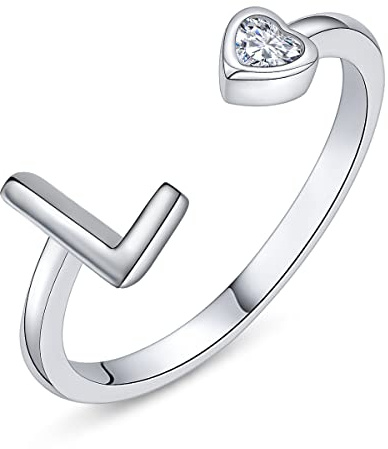 PEARLOVE Damen Mädchen Buchstabe Ring, 925 Sterling Silber Verstellbare Offener Ring mit Buchstaben für Frauen Stapelbare Alphabet ringe von A bis Z