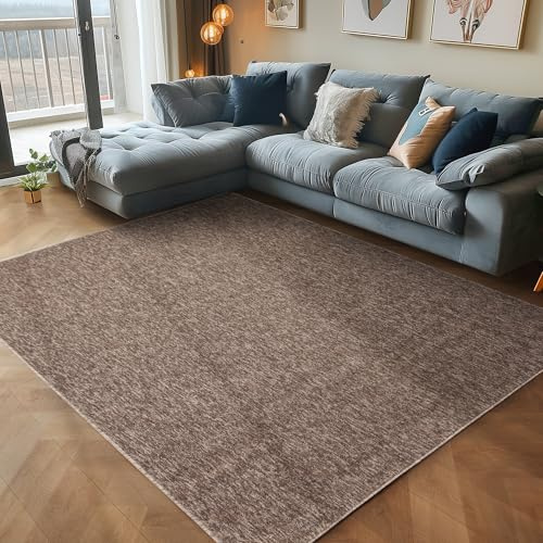 Kurzflorteppich mit Flachgewebe und meliertem Muster, pflegeleicht für Wohnzimmer und Schlafzimmer, Farbe: Braun, Grösse: 200 x 290 cm