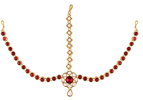 I Jewels 18 Karat vergoldet, indische Hochzeit, Bollywood, Kundan, Nieten, Brautschmuck, Matha Patti/Maang Tikka für Frauen (T204-5), Legierung, Zink