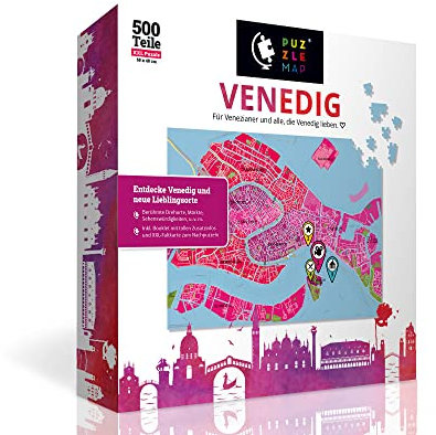PuzzleMap Venedig Puzzle Stadtplan - XXL 500 Teile - Mit Booklet & Faltkarte - 68x48cm Motivgröße - Reiseführer Geschenk Souvenir