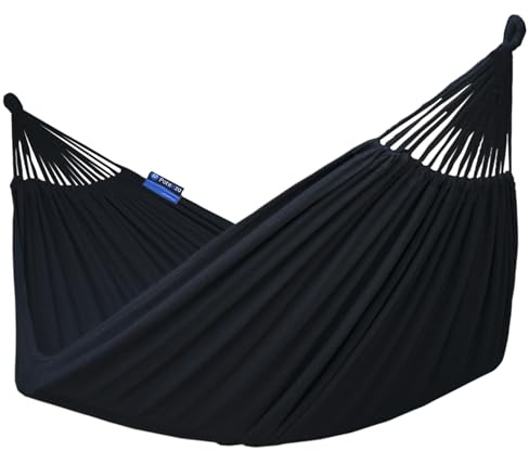 Potenza Outdoor Hängematte 220 x 160 cm, Belastbarkeit bis 200 kg Doppelhängematte XXL (Schwarz)