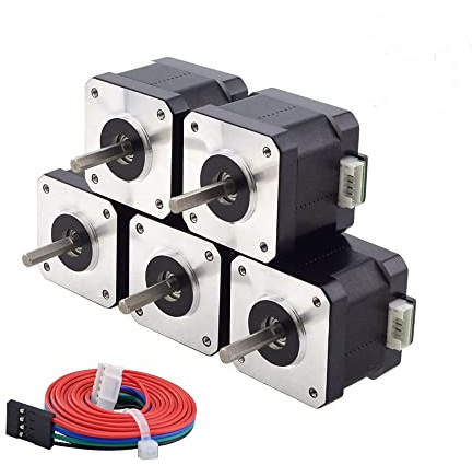 STEPPERONLINE Schrittmotor 5 Pack Nema 17 42Ncm 1.5A 42x39mm, 1m Kabel | 4 Drähte, für 3D-Drucker/CNC Fräsmaschine, Black, Bipolar