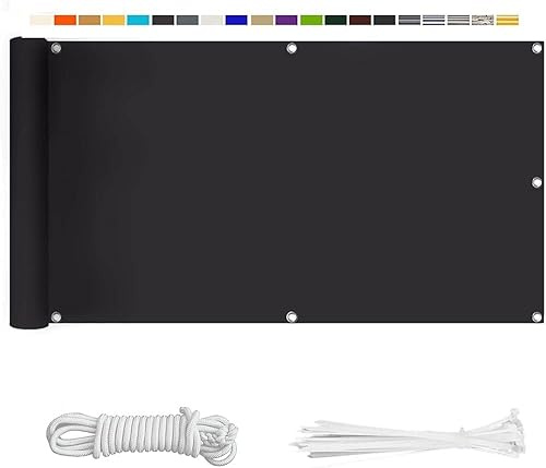 Balkon Sichtschutz, Balkonabdeckung 220 g/m² Innen Balkonverkleidung UV-Schutz (210Größen&21Farben) Ohne Bohren mit Ösen Kabelbinder und Kordel für Balkongeländer Terrasse, 85X800CM Anthrazit