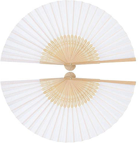 Queekay 2 Pièces Éventails à Main Éventaille en Bambou Satiné Ventilateur Chinois Traditionnel Éventail Pliant Éventail Pliable pour Homme Femme Fête Mariage Performance Danse (Classique, Blanc)