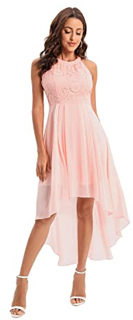 Odizli Abito da sera elegante, per matrimonio, da donna, con allacciatura al collo, in chiffon, da cocktail, A#rosa., M