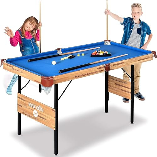 SereneLife Billardtisch, Mini Billardtisch Klappbar, Pool Table 137x74x78cm, Tischbillard- für Kinder mit Zubehör: 2 Queues, Kugeln, Dreieck, Kreide, Pool Tisch für Zuhause, blau