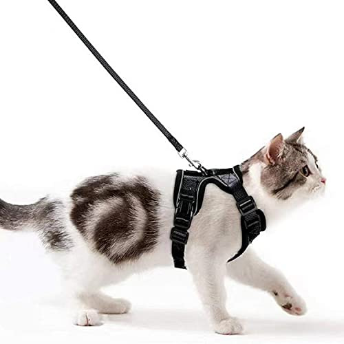 LATRAT Correa de pecho transpirable para gatos, correa de gato antiescape reflectante, arnés de gato con correa de gato, también apto para perros pequeños (negro, XS)