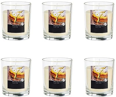 Duftkerze im Glas im 6er-Set - Kerze, Advent, Raumduft - Kein Ruß - Brenndauer: 25 Std. - viele Duftaromen – 7,0 x 7,7 cm (Creme - Duft: Vanille)