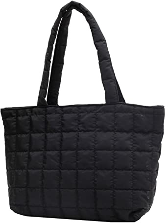 LYEAA Herbst Winter Frauen Tragetasche Gesteppte Geldbörsen Handtaschen Rhombus Muster Shopper Tasche Frauen Solide für den täglichen Urlaub, Schwarz