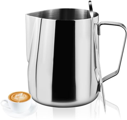 Stainless Steel Milk Frothing Jug Pitcher - 20oz/600ml for Espresso Machine Coffee Cappuccino Latte Art - Silver