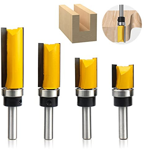 4 Stück Bündigfräser Kugellager, Bündigfräser 8mm Schaft, Ent Bündigfräser, Kanten Kopierfräser mit Kugellager, Oberfräser, Nutfräser Bündigfräser Set Holzbearbeitungs Schneidwerkzeug für Holz