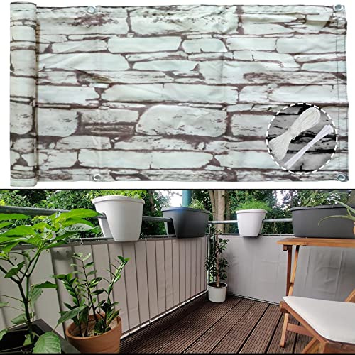 Balkon Sichtschutz Balkonabdeckung 90X800cm Blickdichte Balkonumspannung Balkonumrandung Blickdichte Wasserfest Windfest UV-Schutz für Garten Terrasse mit ?sen Kabelbinder und Seil Steinblume 2