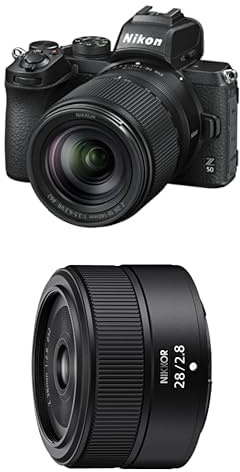 Nikon Hybride Z50 + NIKKOR Z DX 18-140 VR Bague d'adaptation FTZ II JMA905DA Noir + Objectif NIKKOR Z 28mm f/2.8 pour Hybride Z JMA105DA Noir