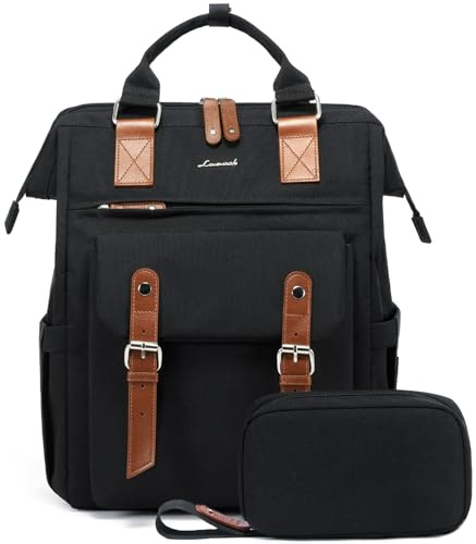 LOVEVOOK Stor ryggsäck för kvinnor, 45 cm (18 tum), vattentät reseryggsäck, handbagage, ryggsäck för flygplan, svart, med datakabelväska, laptopväska, dagryggsäck för skola, universitet och