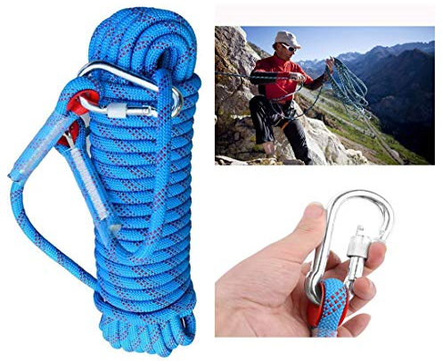 Samnuerly Kletterseil, Kletterseil, Feuerleiter-Rettungsfallschirm, Outdoor-Aktivitäten, Hilfsseil mit Karabiner, Durchmesser 10 mm/12 mm, sicher und langlebig, blau (Farbe: Blau, Größe: 10 m/30 m)