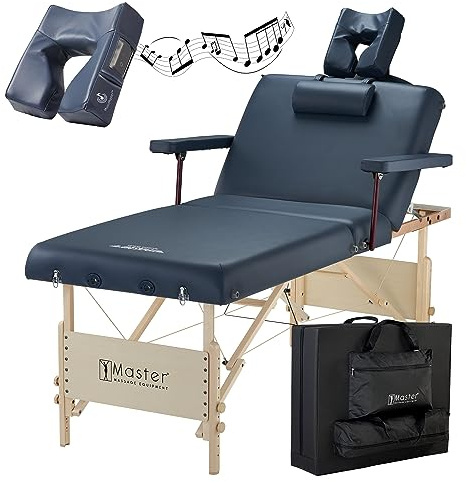 Master Massage Coronado Table de Massage Portable 3 Sections avec Coussin de Musique Bluetooth 79 cm Lit de beauté Pliable Lit de beauté Lit Spa Lit de physiothérapie Bleu Roi