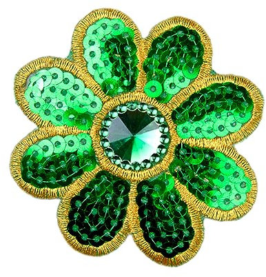 5 Stück 7.5cm Blumen Flicken zum Aufbügeln,Glitzer Pailletten Bestickte Aufnäher zum Aufnähen,Patch Sticker Aufbügelflicken Reparatur-Deko DIY-Zubehör für Kleid Jacken Jeans Kleidung Rucksäcke,Grün