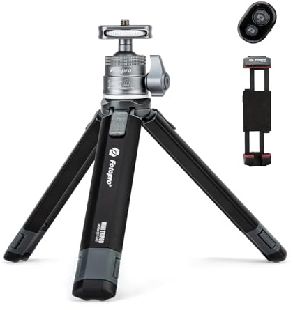 Fotopro Mini Camera Tripod with Carbon Fiber, 360 Degree Ball Head Extendable Portable Small Desktop Tripod for Phone Video Max Height 90 CM, Load up to 3Kg (‎SY-390M+P-1HX SET)