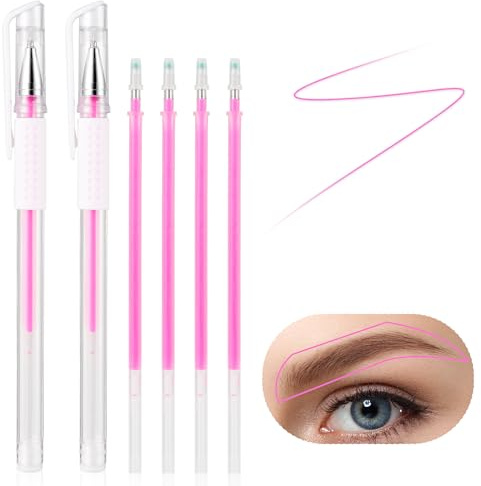 TIESOME Eyebrow Microblading Marker Pen, 2pcs Skin Marker Pen Eyebrow Makeup Position Mapping Mark Tools Eyebrow Mapping Pen Stencil with 4 replacement refills (Pink)