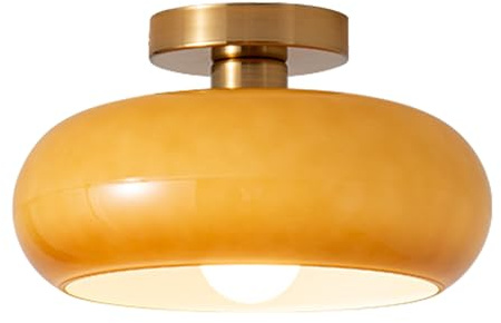 DoungRos Semi Flush Mount Ceiling Light Fixture Gold Mid Century Modern Ceiling Lighting with Orange Dome Glass Shade Hallway Light Fixtures Ceiling Lamp for Bedroom Living Dining Room Kitchen