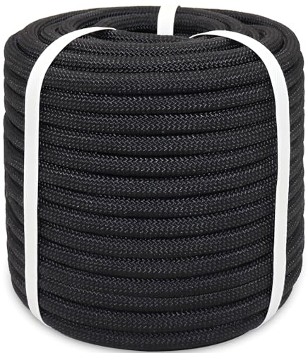 BONSINY Black Braided Polyester Rope 3/8 in x 100 ft Heavy Duty Rope - Strong Outdoor Rope for Tree Work Swing Pulling Sailing Camping