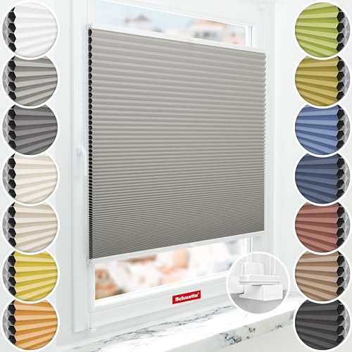 Schuette® Wabenplissee ohne Bohren ● Blackout x Honey ● Silver Mist (Grau) ● 85x130cm (Breite x Höhe) ● Suprafix Klemmhalter X ● 60 Sekunden Montage