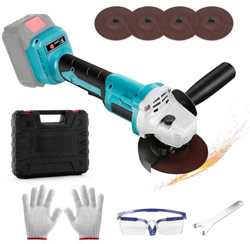 Amoladora Angular Compatible con Makita de 18V, Amoladora con Motor Sin Escobillas Amoladora Angular 125mm,4 Discos de Corte para Esmerilar, Cortar y Pulir (Sin Batería)