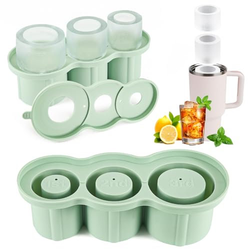 Vaso de Molde de Cubitos de Hielo, Juego de Bandeja de Cubitos de Hielo de Silicona para Hacer Rejillas de Hielo Caseras para Enfriar Bebidas de 20/30/40oz Café sin BPA (Verde)