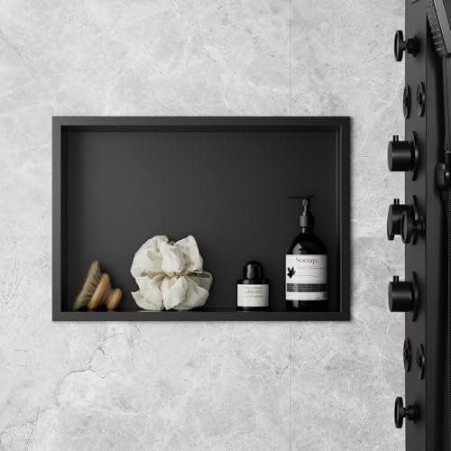 KEOKBON Nicho de ducha sin azulejos, 48 x 33 x 10 cm, acero inoxidable, estante individual, sellado, impermeable, antioxidante, para artículos esenciales