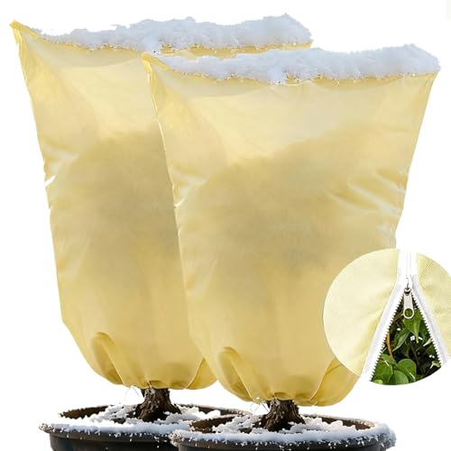 Joyzakzak 2 Stück Pflanzenschutz Winter, Wiederverwendbar 120x180 Olivenbaum Palmen Atmungsaktiv Winterschutz für Pflanzen,85 g/m² Frostschutz Winterschutz Pflanzen mit Reißverschluss&Zugband