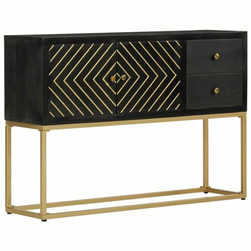 Bulliing Sideboard Wohnzimmerschrank Sideboard Wohnzimmer Flur Schrank Schwarz und Golden 110x30x75 cm Massivholz Mango