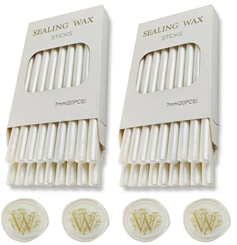 Ioggtser 40 PCS Mini Klebepistole Wachs-Siegel-Stick für Stempel, Hochzeit Einladungen, Karten, Umschläge (Pearl White)