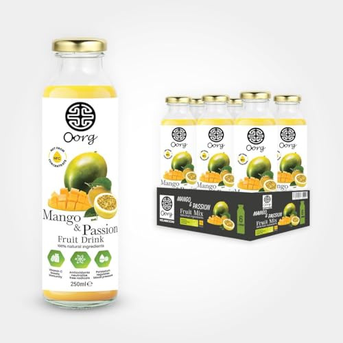 OORG Natural Sri Lankan Mango & Passionfruit Juice - 1 x 250ml bottle, A healthy & refreshing hydrating beverage, 100% fruit ingredients, No Preservatives (1 Bottle, Mango & Passionfruit)