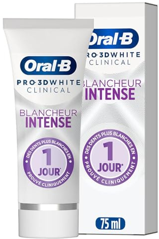 Oral-B Pro 3D Dentifrice White Clinical Blancheur Intense Blanc Éclatant Pour Dents Et Gencives Sensibles, Éliminant Les Taches, Technologie Ionique, Menthe Verte, 75 ml