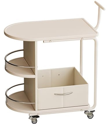 Yclty Servierwagen für Zuhause, Beistelltisch mit Stoffkorb, Mobiler Sofa Beistelltisch, Rollender Barwagen für Esszimmer, Wohnzimmer, Party(White)