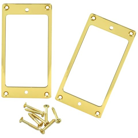 Hitefu Humbucker-Abdeckung aus Metall, flacher Ersatz für E-Gitarre, Steghals, Tonabnehmer mit Schrauben, goldfarben, 2 Stück