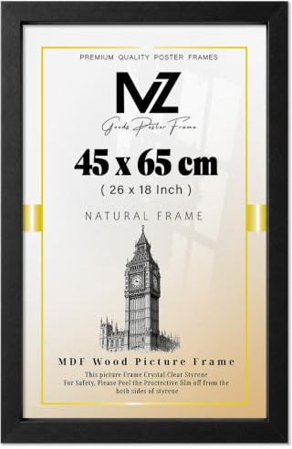MZ GOODS | Stunning 1' 6 x 2' 2 Matt Black Posters Frame - (45 x 65 CM) Horizontal/Vertical Wall Hanging for Posters & Artwork 18 x 26 Inch [ Matt Black ]