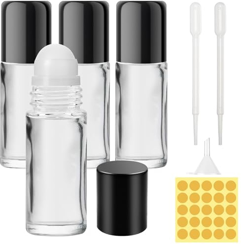 Furuising 4Pcs 30ml Roller Ball Bottles for Essential Oils | Glass Rollerball Bottles, Empty Roll on Bottle with Droppers, Stickers for Essential Oils, Perfume, Fragrance