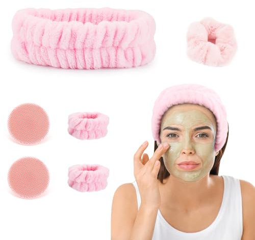 Set Di Spazzola Pulizia Viso,Viene Fornito Con 2 Silicone Spazzola Viso,1 Fascia Per Capelli,2 Di Braccialetti E 1 Elastico Per Capelli Per Massaggi,Trucco E Cura Della Pelle