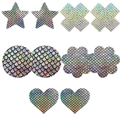 PNPGDYKR 5 Paires Cache -TéTons, Cache Tetons Femme, Cache-tétons autocollants à paillettes, Cache Tetons de Pâtés à Paillettes Autocollants de Forme pour Saint-Valentin