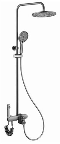 GLYYR Colonna Doccia con Miscelatore, Doccia Soffione Completo, Set Doccia con Soffione E Doccetta, Doccetta per Bidet, Kit Doccia Grigio, Doccione per Doccia Completo, Colonne Doccia a Parete